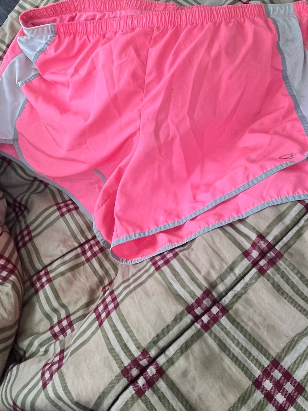 Champion Women’s Neon Pink Athletic Shorts with Gray Trim